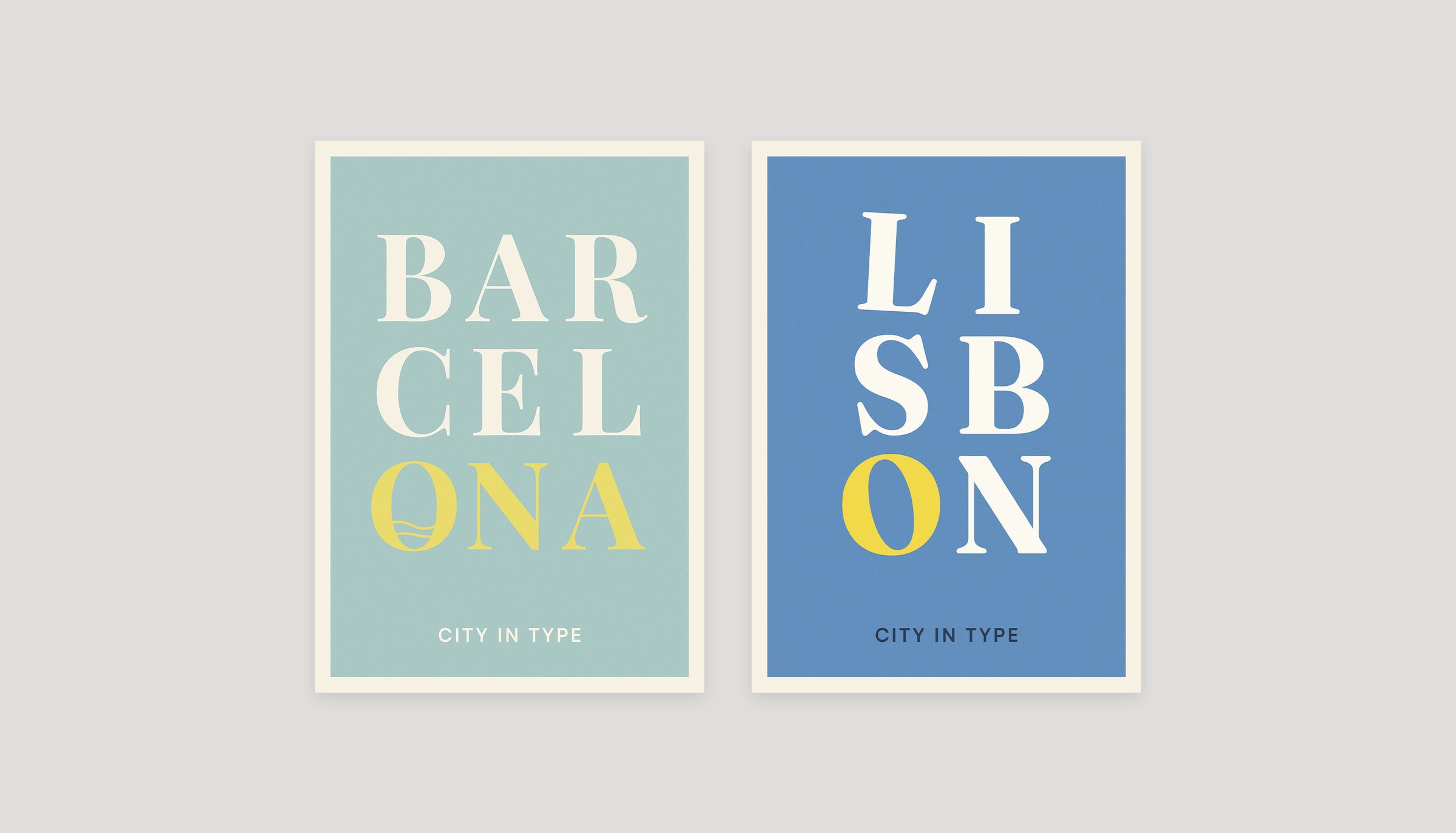Two typographic cityposters: Barcelona and Lisbon