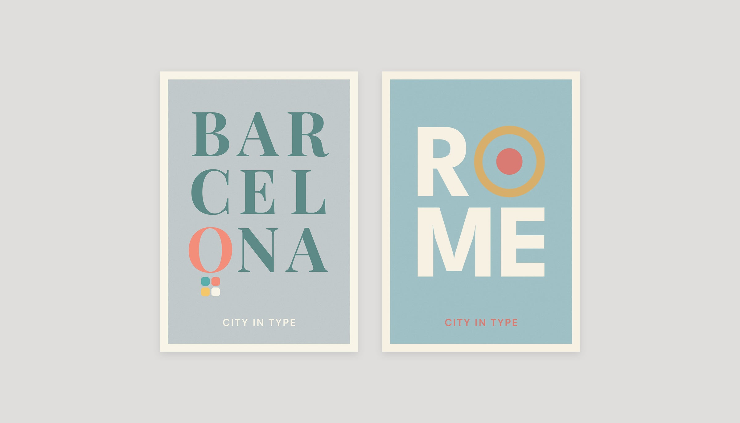 Two typographic city posters: Barcelona and Rome
