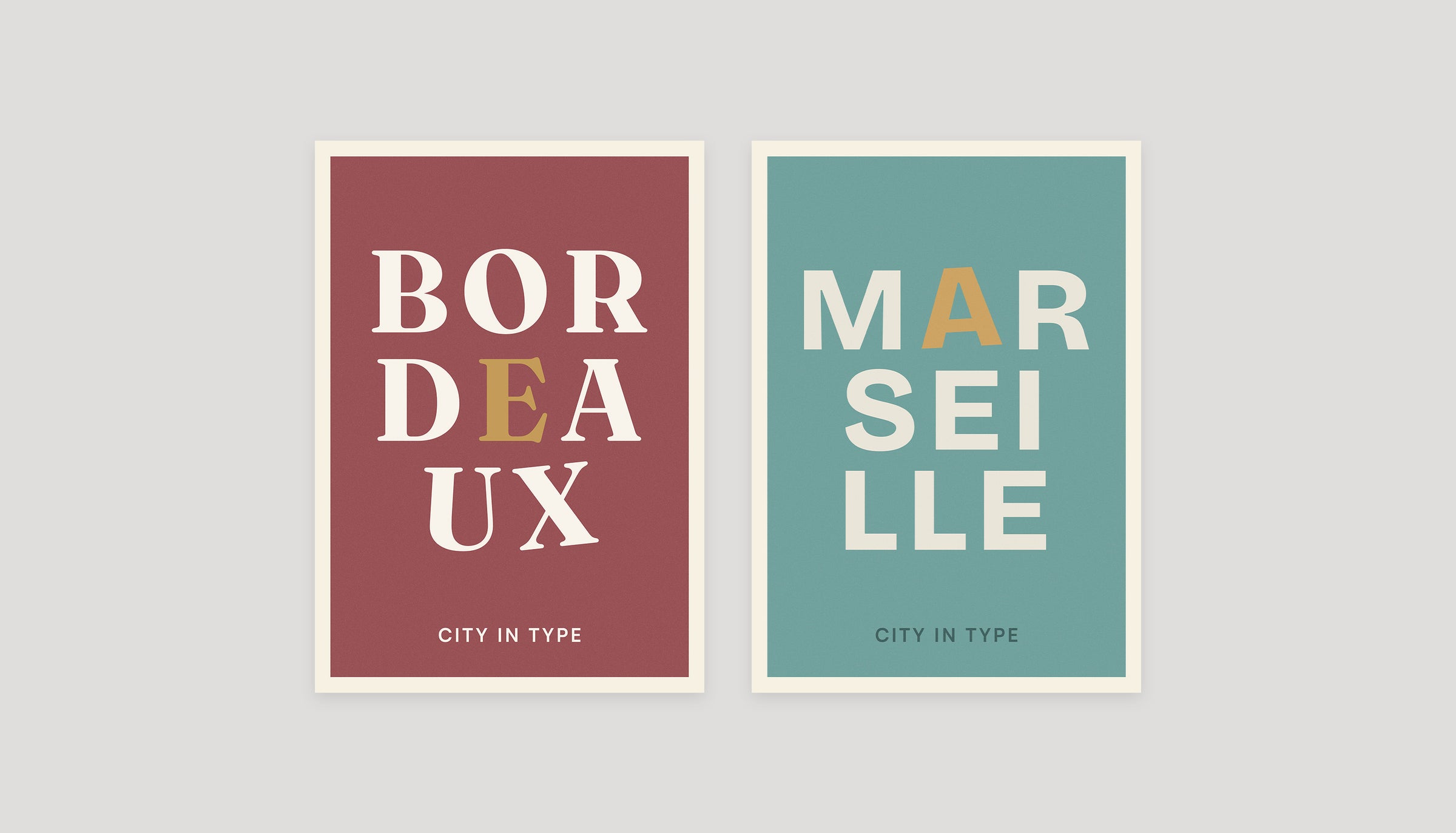 Two typographic city posters: Bordeaux and Marseille