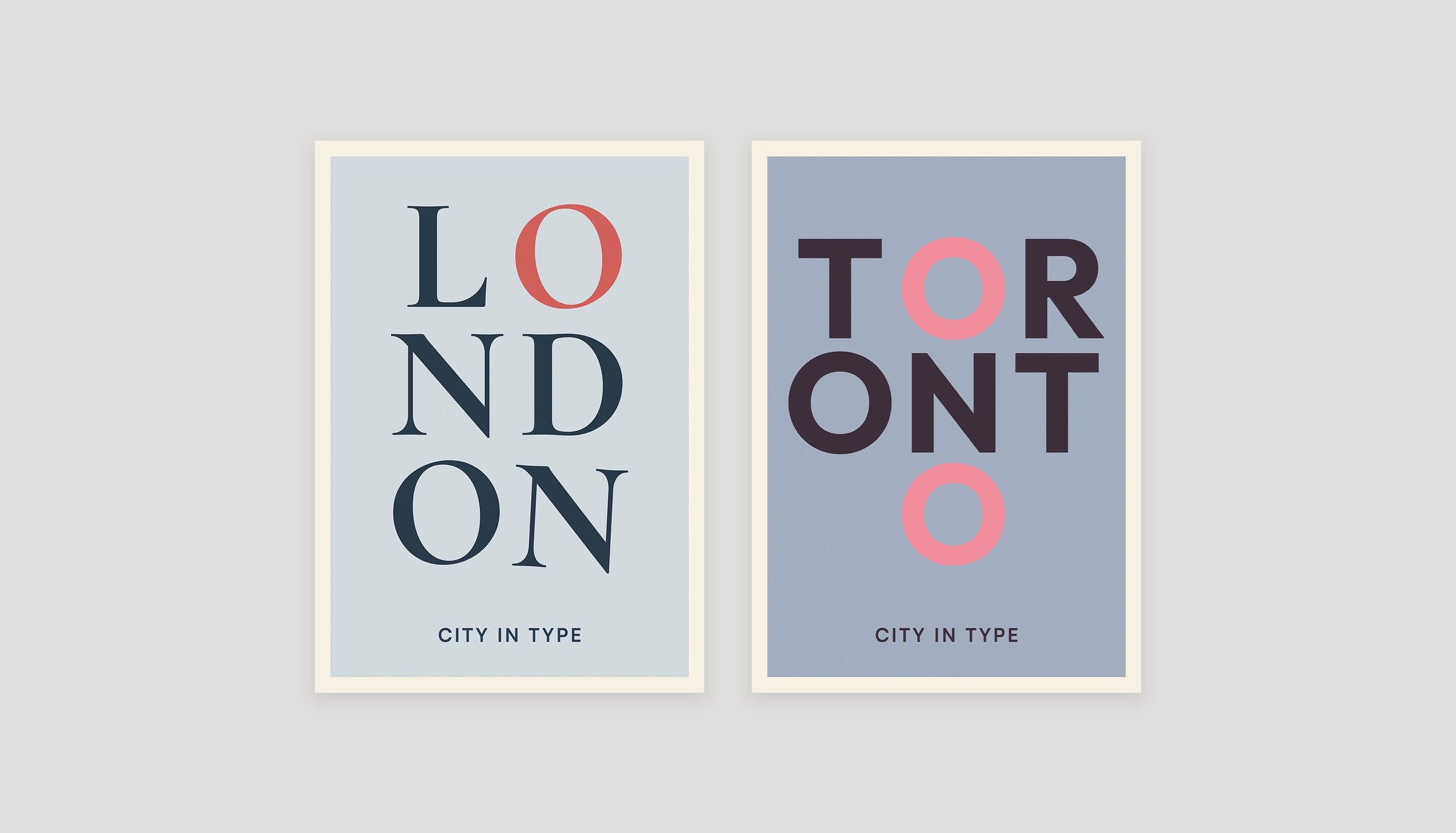 Two typographic city posters: London and Toronto