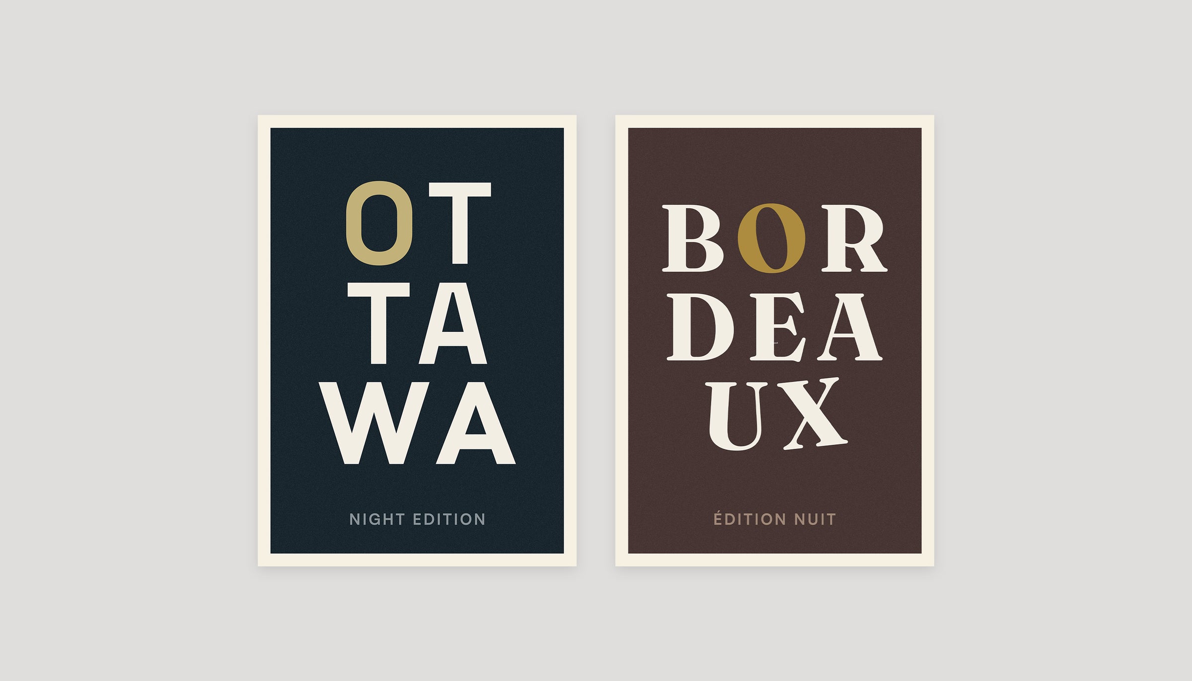 Two typographic night edition posters: Ottawa and Bordeaux