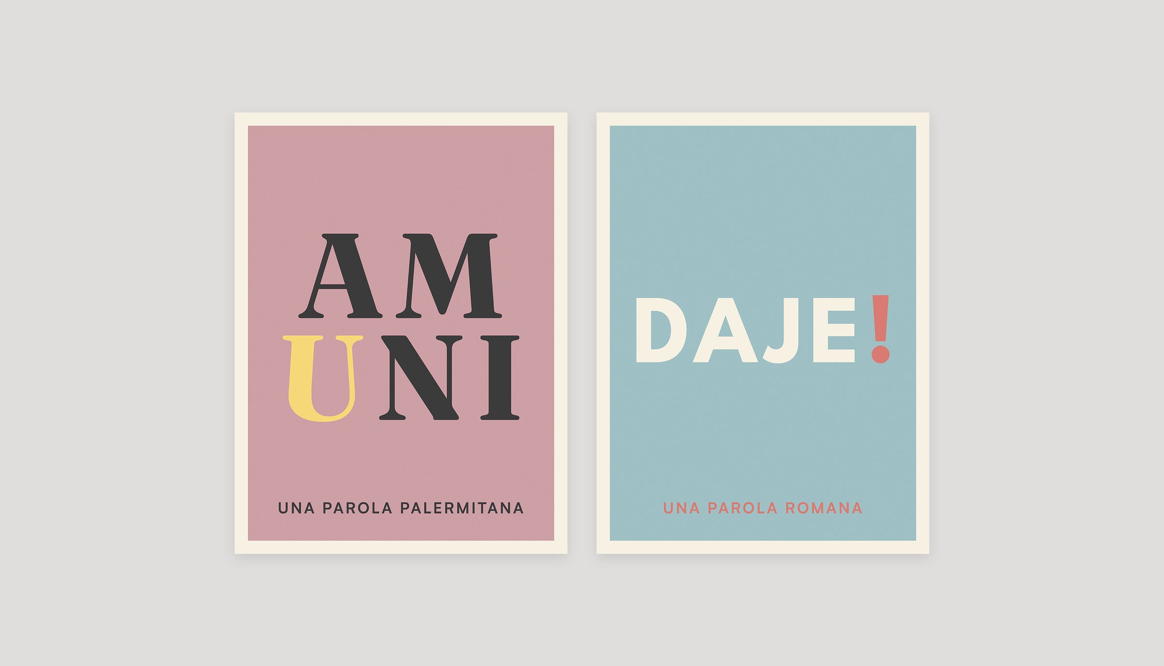 Two typographic word posters: Amuni and Daje!