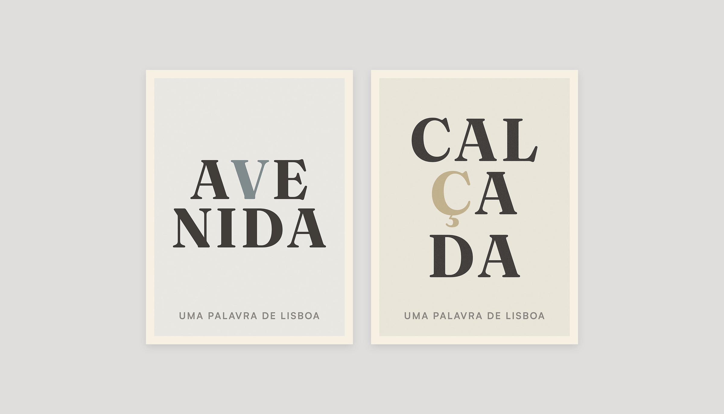 Two typographic word posters: Avenida and Calçada