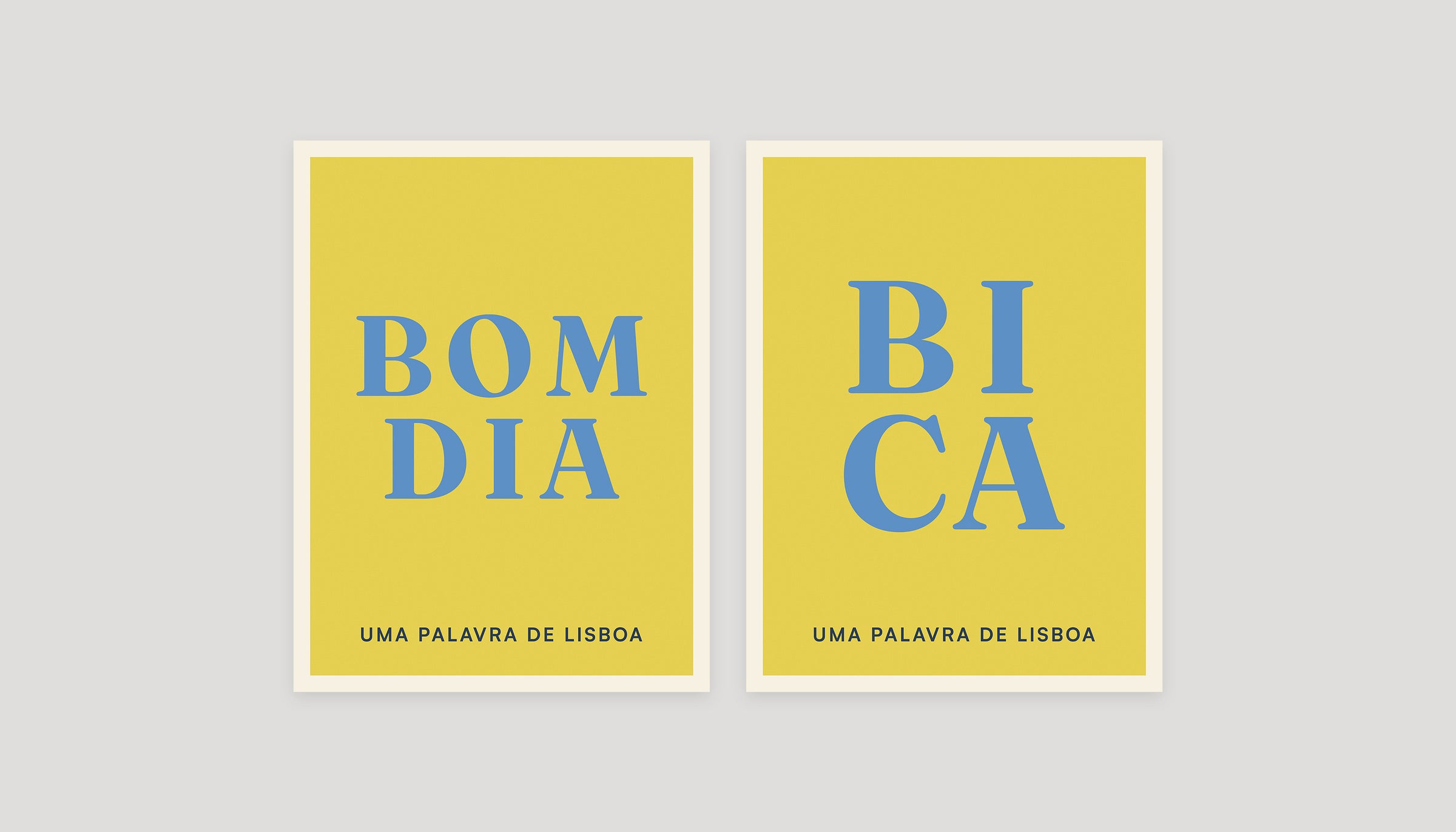 Two typographic word posters: Bom dia and Bica