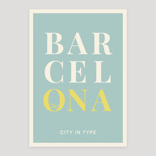 Barcelona typographic poster, stacked city letters