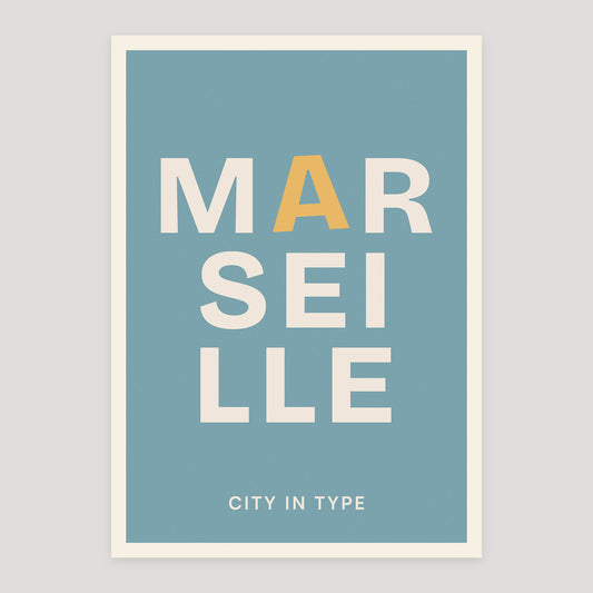 Marseille typographic poster, stacked city letters
