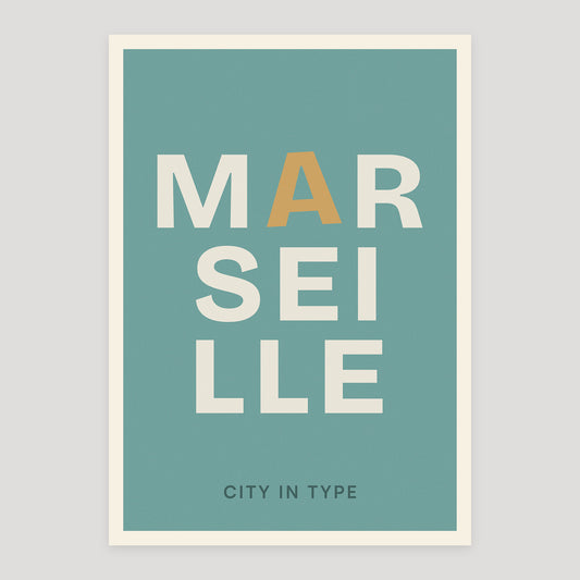 Marseille typographic poster, stacked city letters