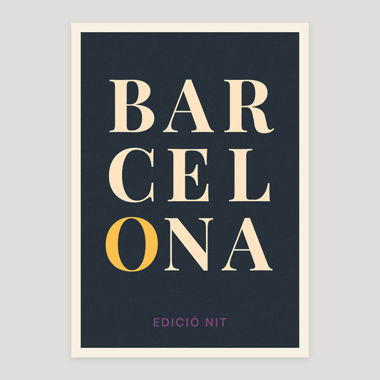 Barcelona night edition typographic poster, stacked city letters