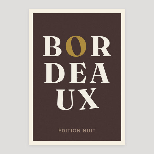 Bordeaux night edition typographic poster, stacked city letters
