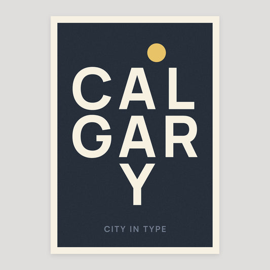 Calgary night edition typographic poster, stacked city letters