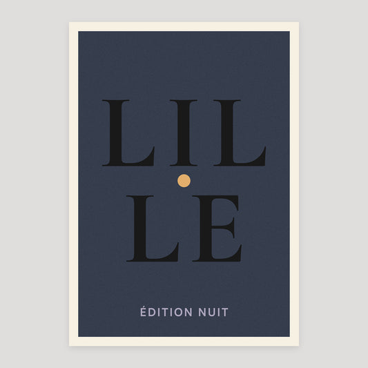 Lille night edition typographic poster, stacked city letters