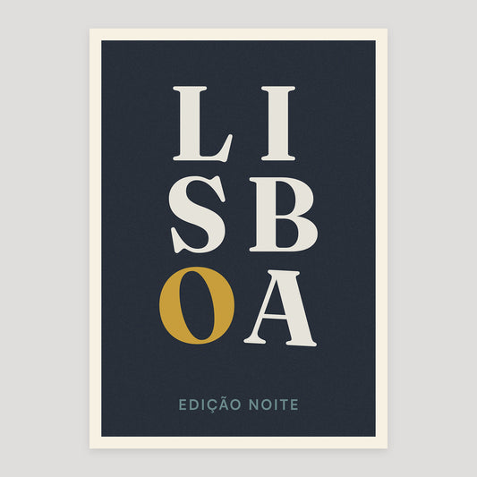 Lisboa night edition typographic poster, stacked city letters