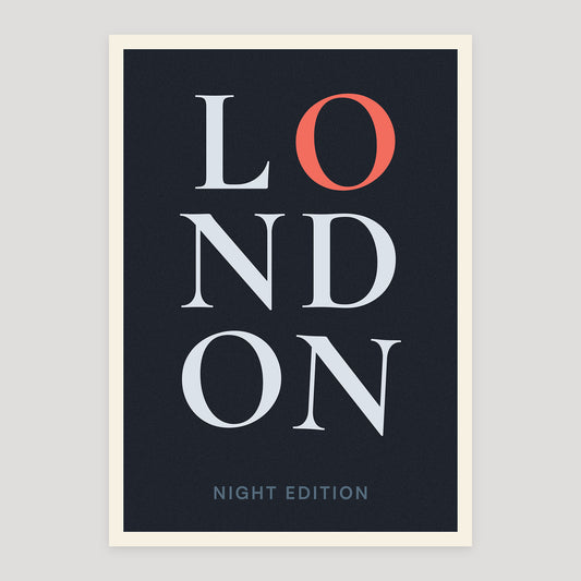 London night edition typographic poster, stacked city letters