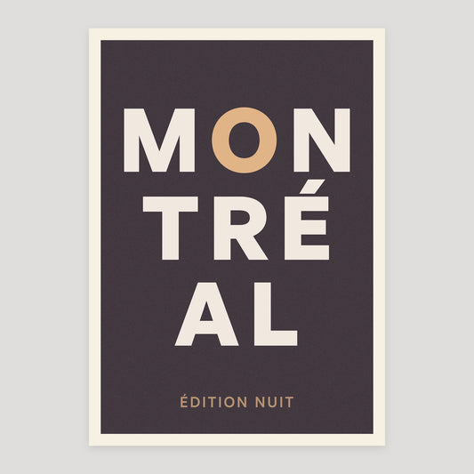 Montréal night edition typographic poster, stacked city letters