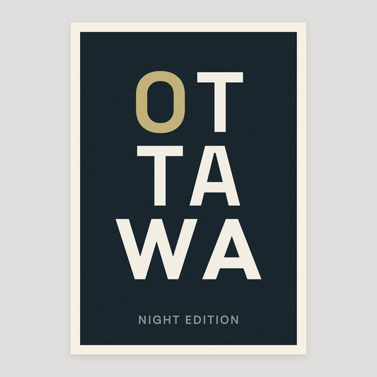 Ottawa night edition typographic poster, stacked city letters