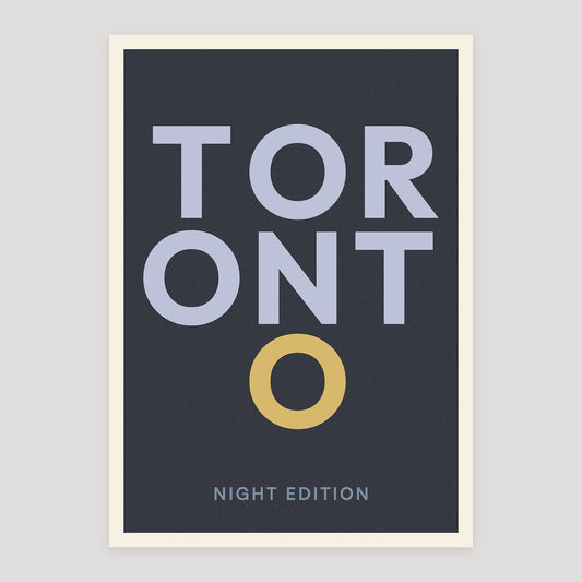 Toronto night edition typographic poster, stacked city letters